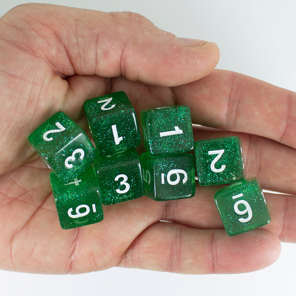 Green Glitter 8D6 Dice Set