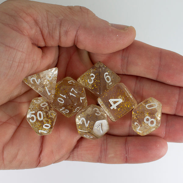 Gold Glitter RPG Dice - Full Polyhedral Set