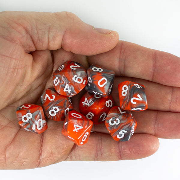 'Magma' Orange and Grey 8 D10 Dice Set