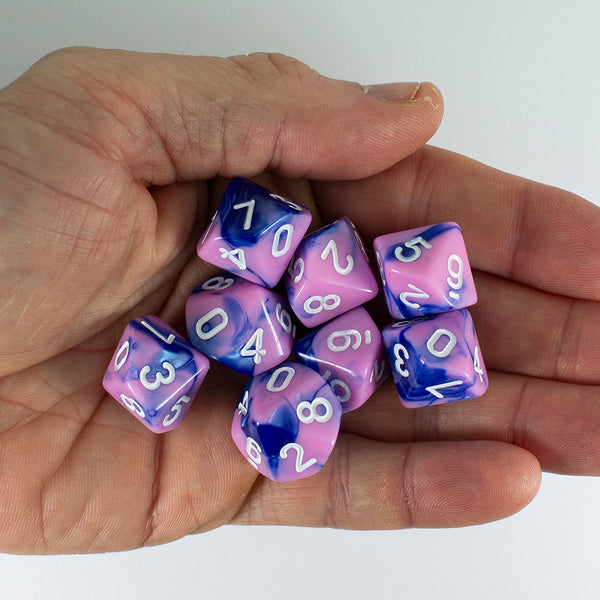 'Celestial Dream' Pink and Blue 8 D10 Dice Set
