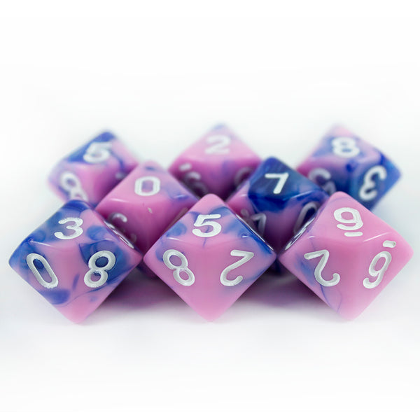 'Celestial Dream' Pink and Blue 8 D10 Dice Set