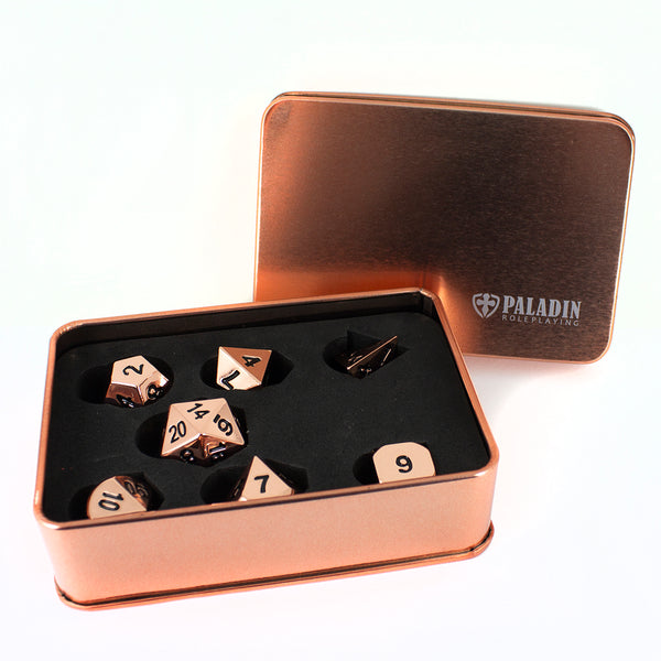Copper Metal Dice Set, In Presentation Case