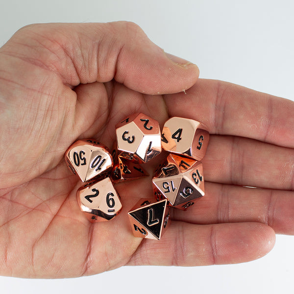 Copper Metal Dice Set, In Presentation Case