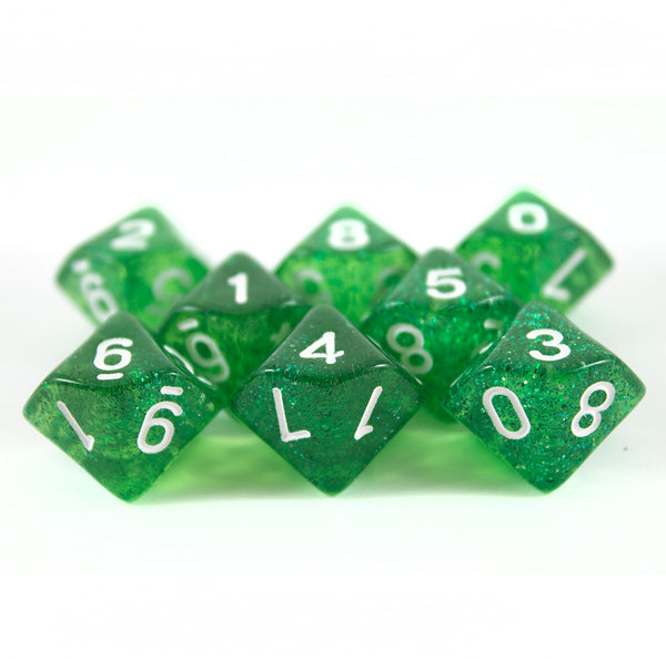 Green Glitter 8D10 Dice Set