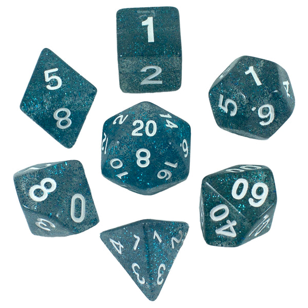 Blue Glitter RPG Dice - Full Polyhedral Set
