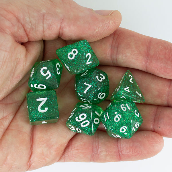 Green Glitter RPG Dice - Full Polyhedral Set