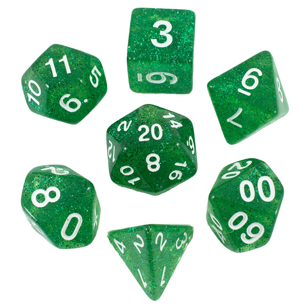 Green Glitter RPG Dice - Full Polyhedral Set