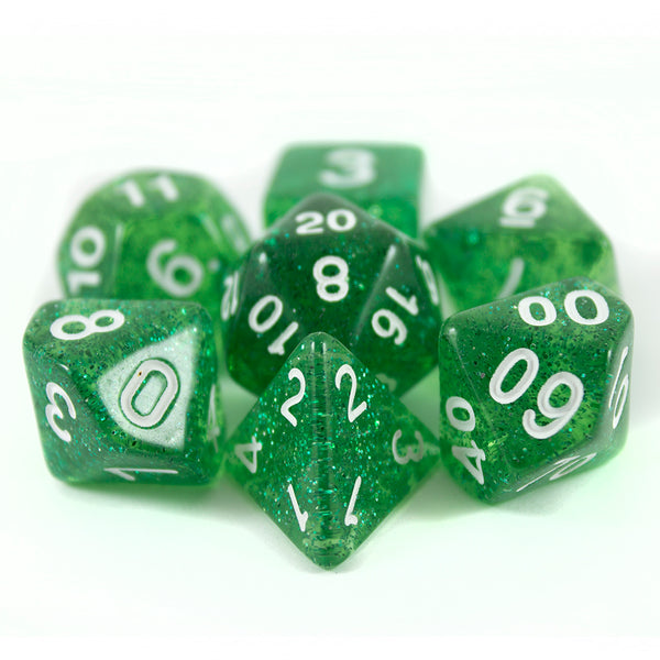 Green Glitter RPG Dice - Full Polyhedral Set