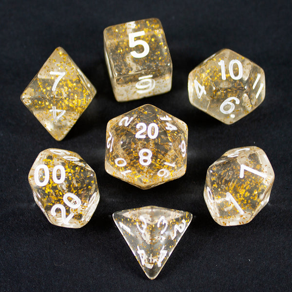 Gold Glitter RPG Dice - Full Polyhedral Set