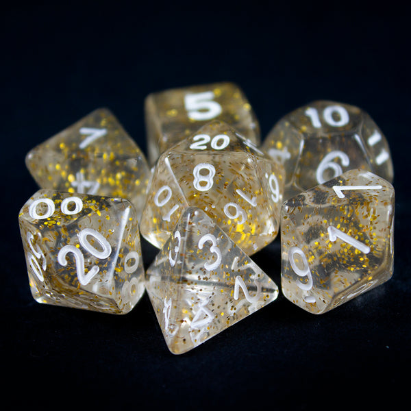 Gold Glitter RPG Dice - Full Polyhedral Set