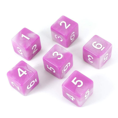 'Cherry Blossom' Pink and White Marble 6 D6 Dice Set - Paladin Roleplaying