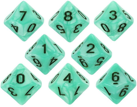 Turquoise Pearl Dice - 8 D10 Set - 'Aqua' - Paladin Roleplaying