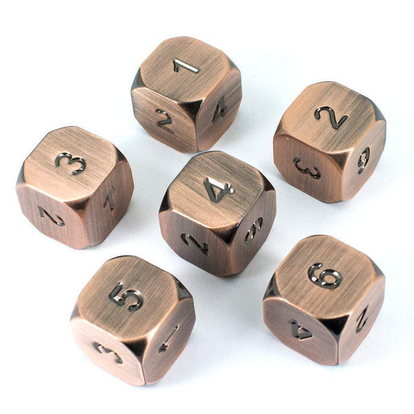 Bronze Metal D6 Dice - Set of Six, Antique Finish - Paladin Roleplaying