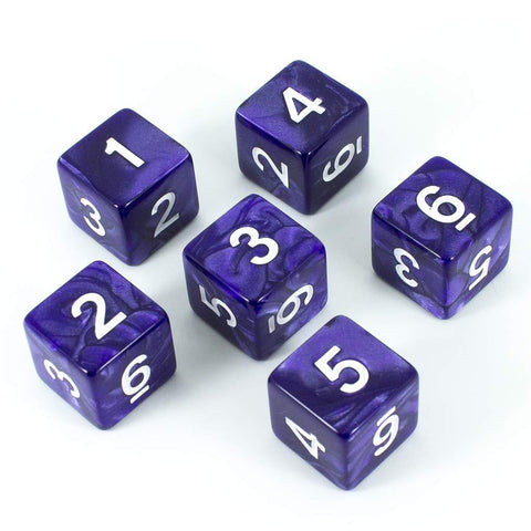 Purple D6 Dice - Pearl Effect - Set of Six - Paladin Roleplaying