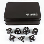 Black Metal Polyhedral Dice Set - In Presentation Case - Paladin Roleplaying