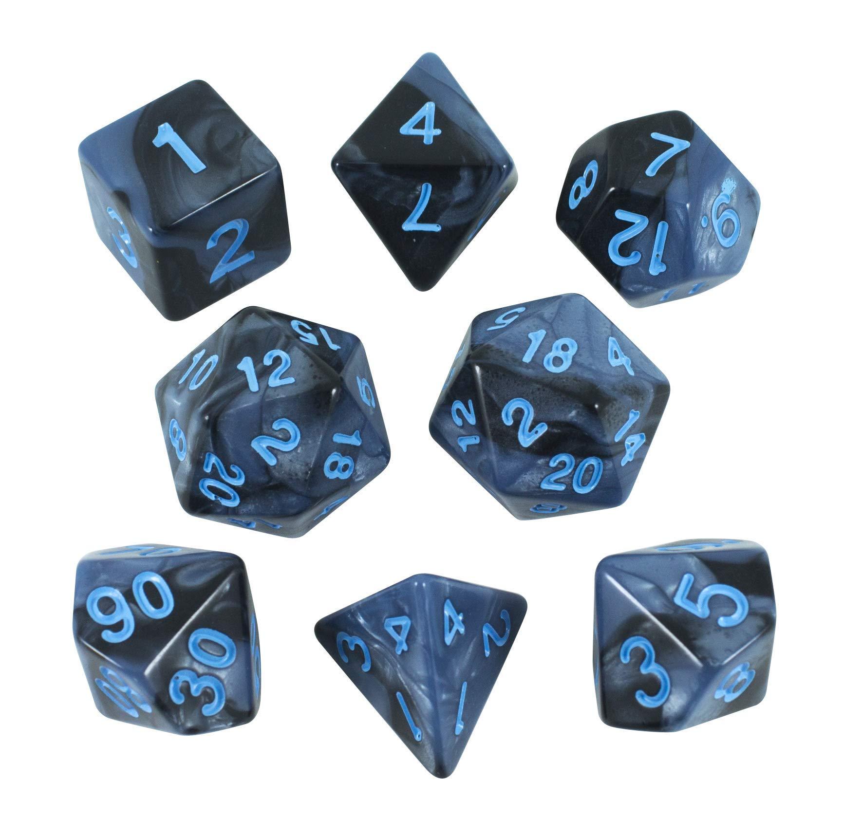 'Storm Lord' Grey and Blue Dice - Expanded Polyhedral Set With Extra D20 - Paladin Roleplaying