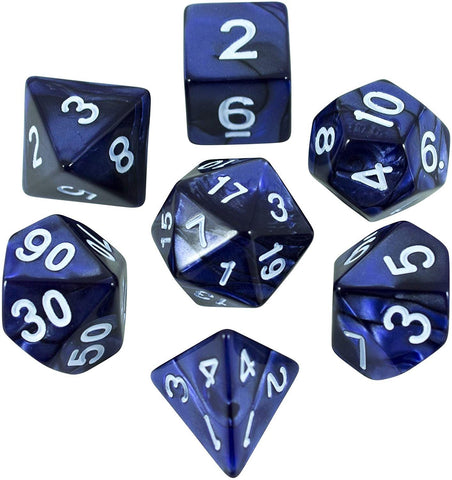 Blue Pearl RPG Dice - Full Polyhedral Set - 'Nightfall' - Paladin Roleplaying