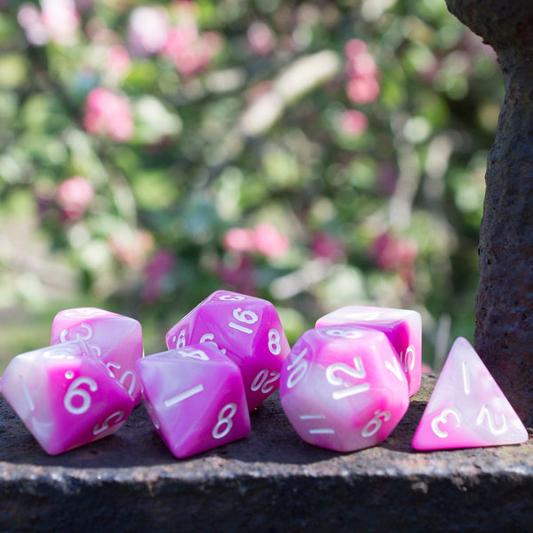 'Cherry Blossom' Pink and White Dice - RPG Dice Set