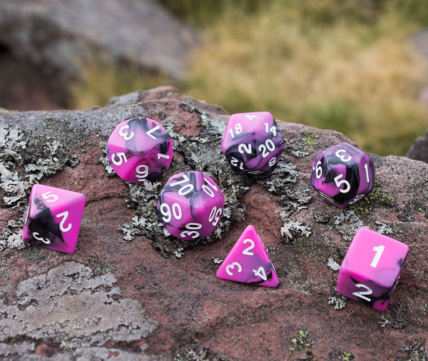 'Succubus' Magenta and Black Dice - Expanded Polyhedral Set With Extra D20