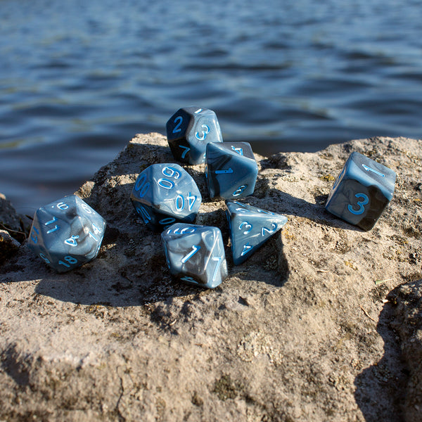 'Storm Lord' Grey and Blue Dice - Expanded Polyhedral Set With Extra D20