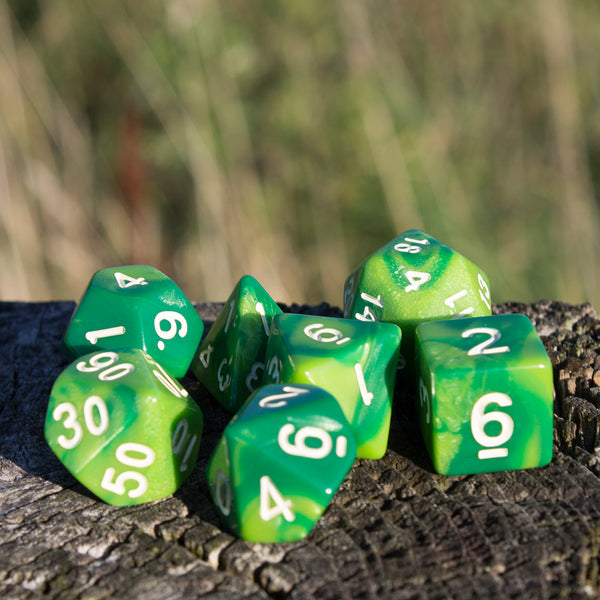 'Sylvan Glade' Marbled Green Dice - Expanded Polyhedral Set With Extra D20