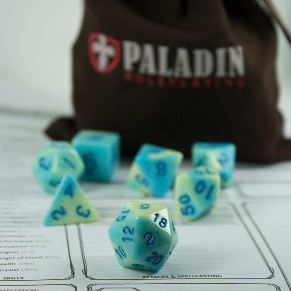 'Blue Mist' Blue and Yellow Dice - Expanded Polyhedral Set With Extra D20