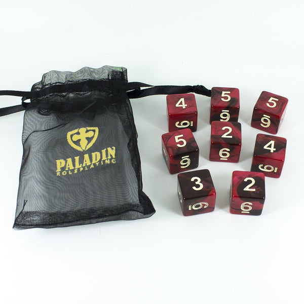 'Blood God' Red and Brown Marble 8 D6 Dice Set - Paladin Roleplaying