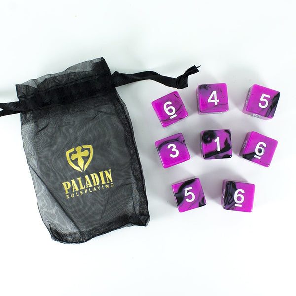 'Succubus' Pink and Black 8 D6 Dice Set - Paladin Roleplaying