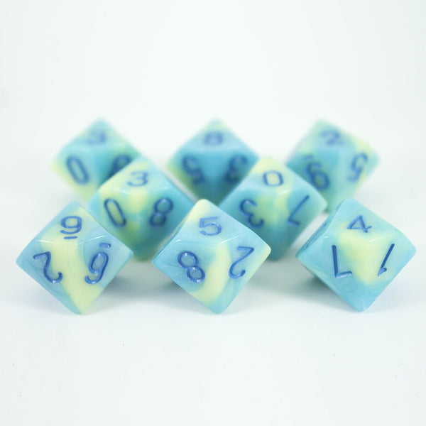 'Blue Mist' Blue and Yellow 8 D10 Dice Set - Paladin Roleplaying
