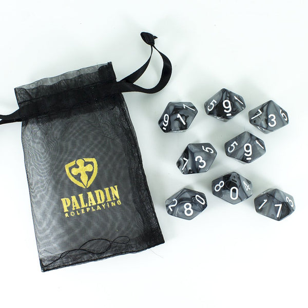 'Claws Of Darkness' Grey and Black 8 D10 Dice Set - Paladin Roleplaying