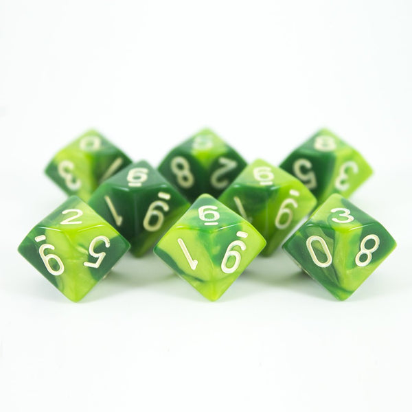 'Sylvan Glade' Marbled Green 8 D10 Dice Set - Paladin Roleplaying