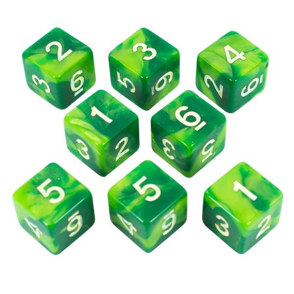 'Sylvan Glade' Marbled Green 8 D6 Dice Set - Paladin Roleplaying