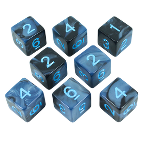 'Storm Lord' Grey and Blue Marble 8 D6 Dice Set - Paladin Roleplaying