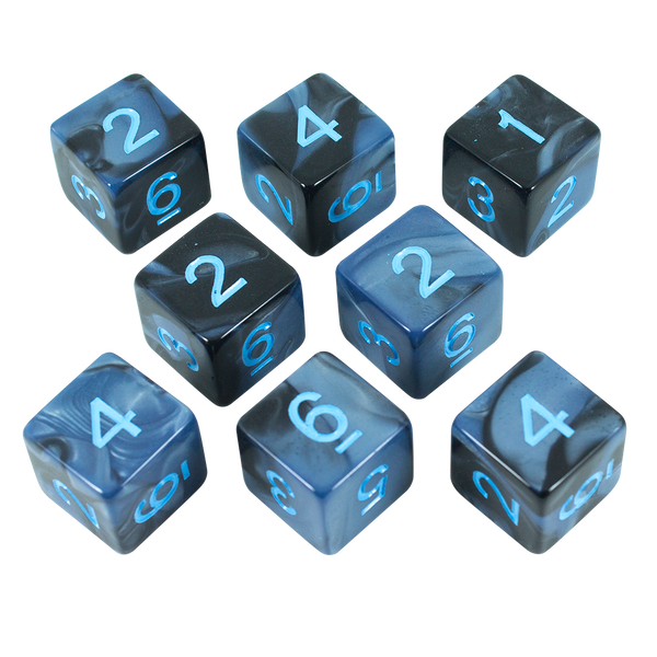 'Storm Lord' Grey and Blue Marble 8 D6 Dice Set - Paladin Roleplaying