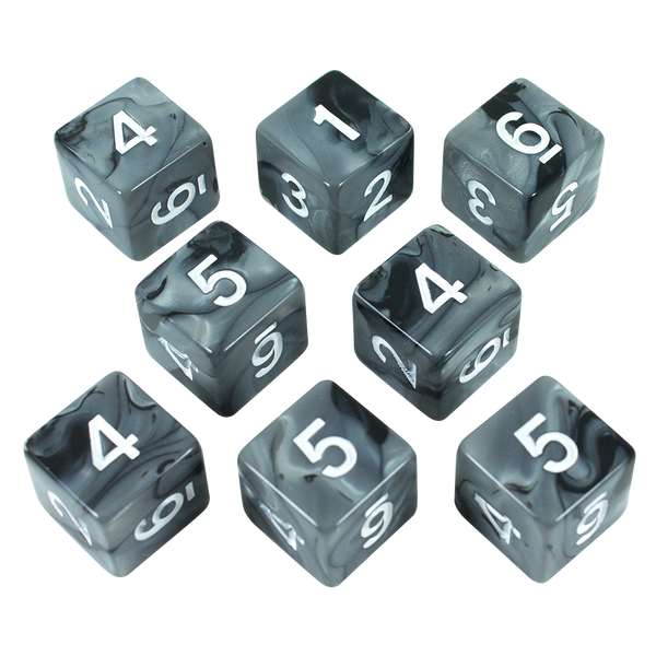 'Claws Of Darkness' Grey and Black Marble 8 D6 Dice Set - Paladin Roleplaying