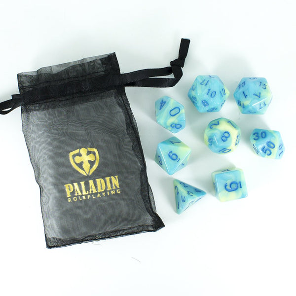 'Blue Mist' Blue and Yellow Dice - Expanded Polyhedral Set With Extra D20 - Paladin Roleplaying