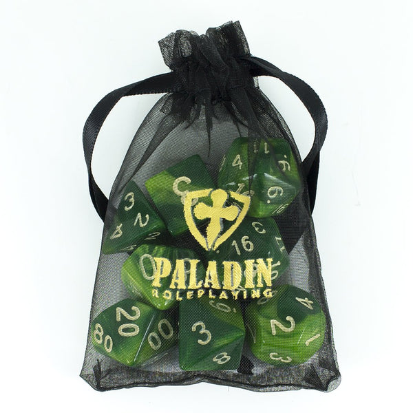 'Sylvan Glade' Marbled Green Dice - Expanded Polyhedral Set With Extra D20 - Paladin Roleplaying