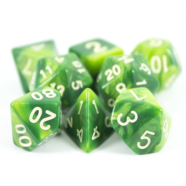 'Sylvan Glade' Marbled Green Dice - Expanded Polyhedral Set With Extra D20 - Paladin Roleplaying