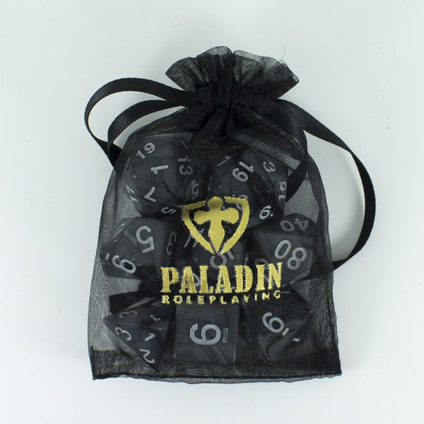 'Claws Of Darkness' Grey and Black Dice - Expanded Polyhedral Set With Extra D20 - Paladin Roleplaying