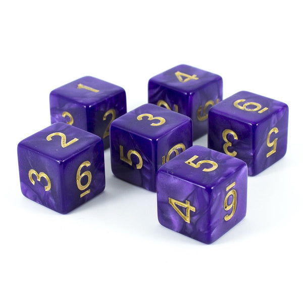 Purple D6 Dice - Pearl Effect - Set of Six (Gold ink) - Paladin Roleplaying