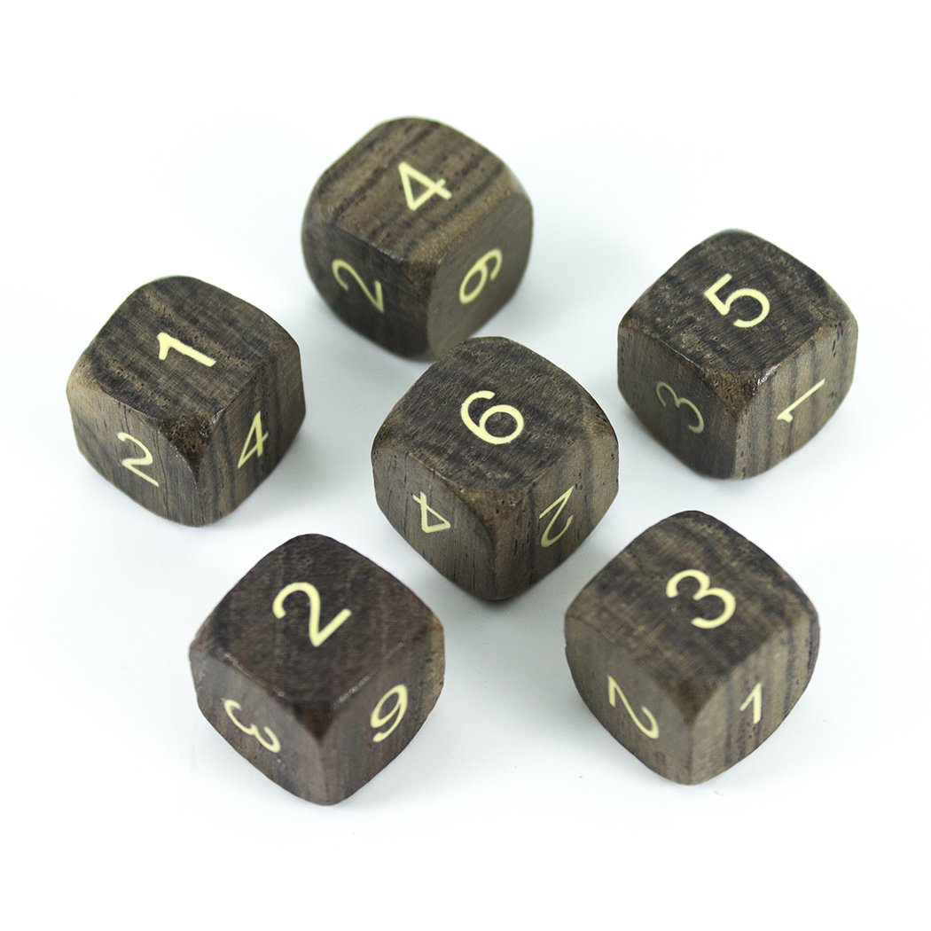 'Wildwood' Wooden DnD Dice - 6 D6 Set - Ebony - Paladin Roleplaying