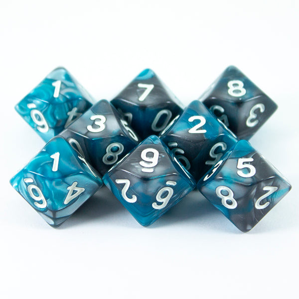 'Frostblade' Grey and Blue 8 D10 Dice Set