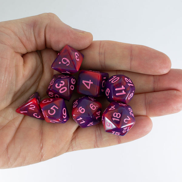 'Tiefling's Kiss' Red and Purple Dice - Expanded Polyhedral Set With Extra D20