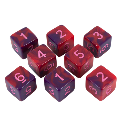 'Tiefling's Kiss' Red and Purple Marble 8 D6 Dice Set