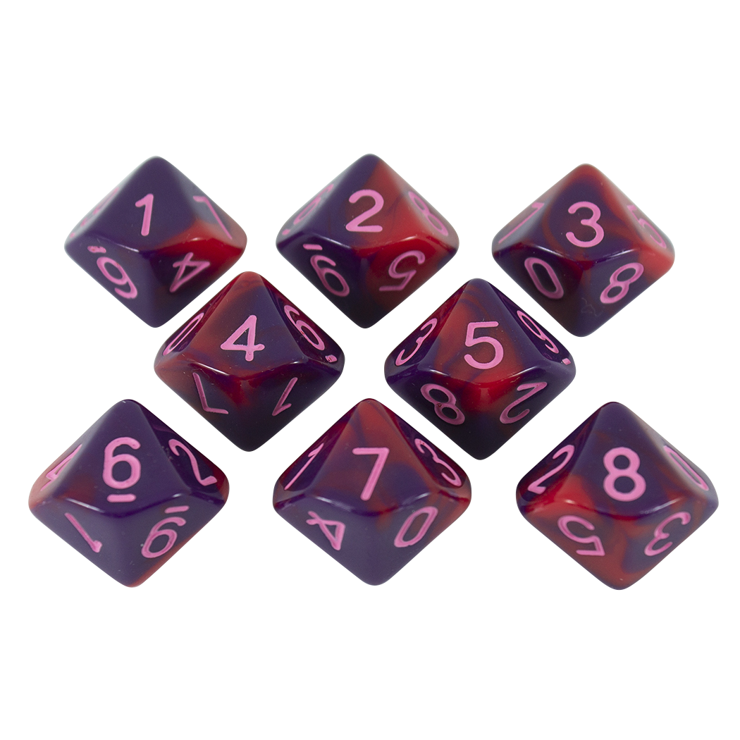 'Tiefling's Kiss' Red and Purple 8 D10 Dice Set