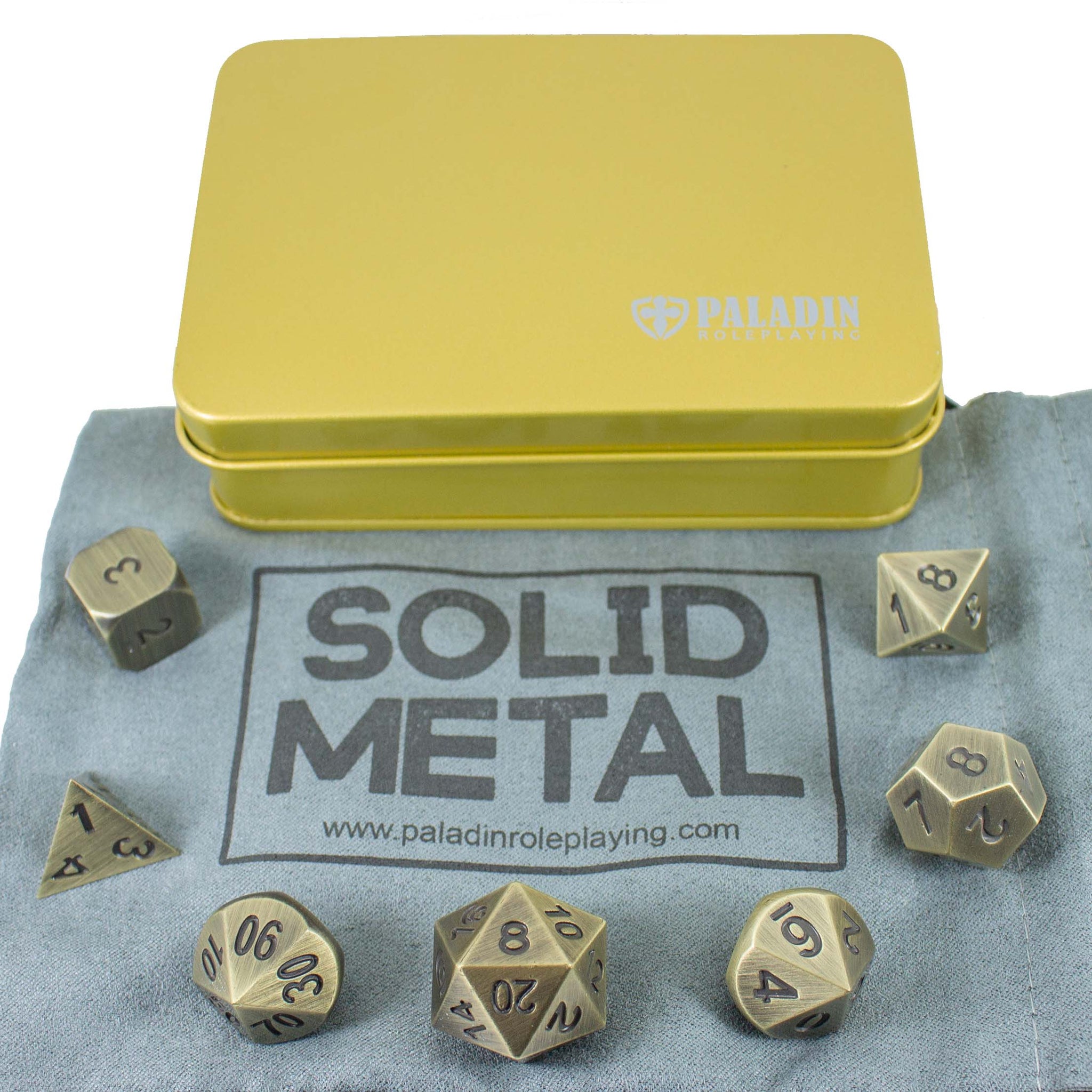 Antique Gold Metal Dice Set, In Presentation Tin - Paladin Roleplaying