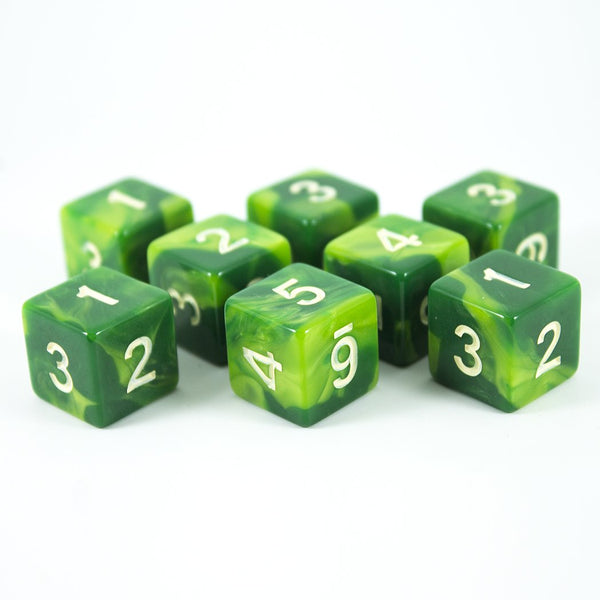 'Sylvan Glade' Marbled Green 8 D6 Dice Set - Paladin Roleplaying